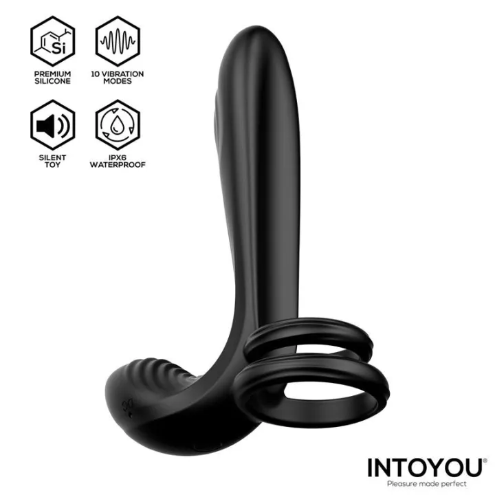 Synkox Girth Gainer con Doble Anillo para el Pene con Vibración de Intoyou