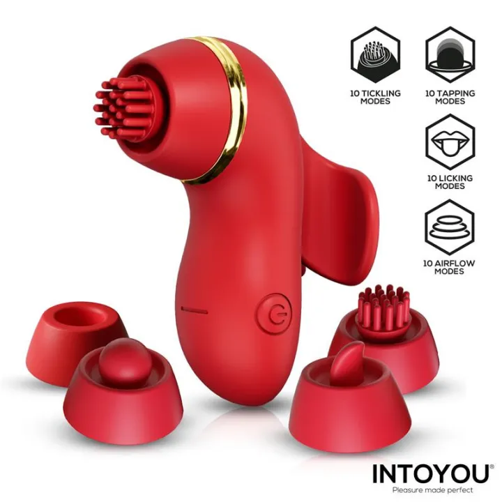 Beeny Estimulador con 4 Cabezales, Succión, Tapping, Tickling y Licking de Intoyou