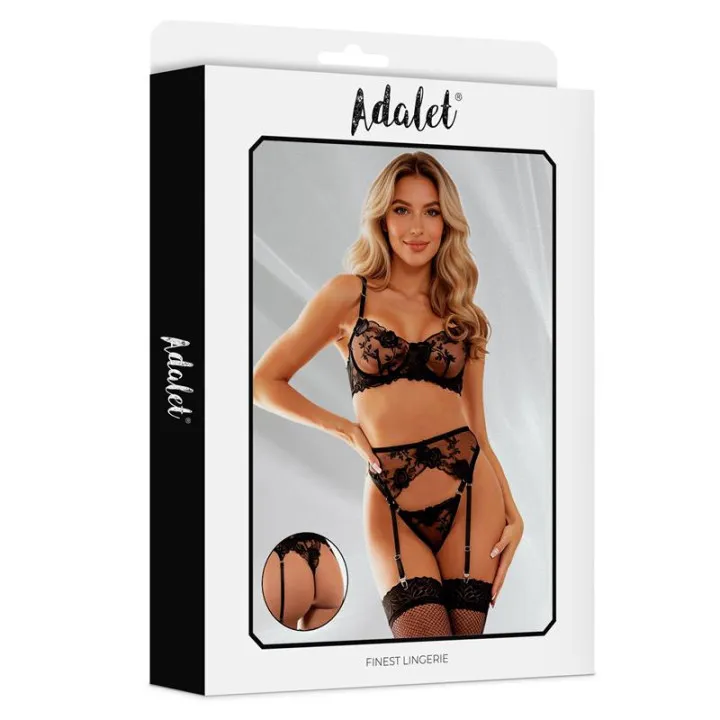 Penelope Set Sujetador, Tanga y Liguero Negro