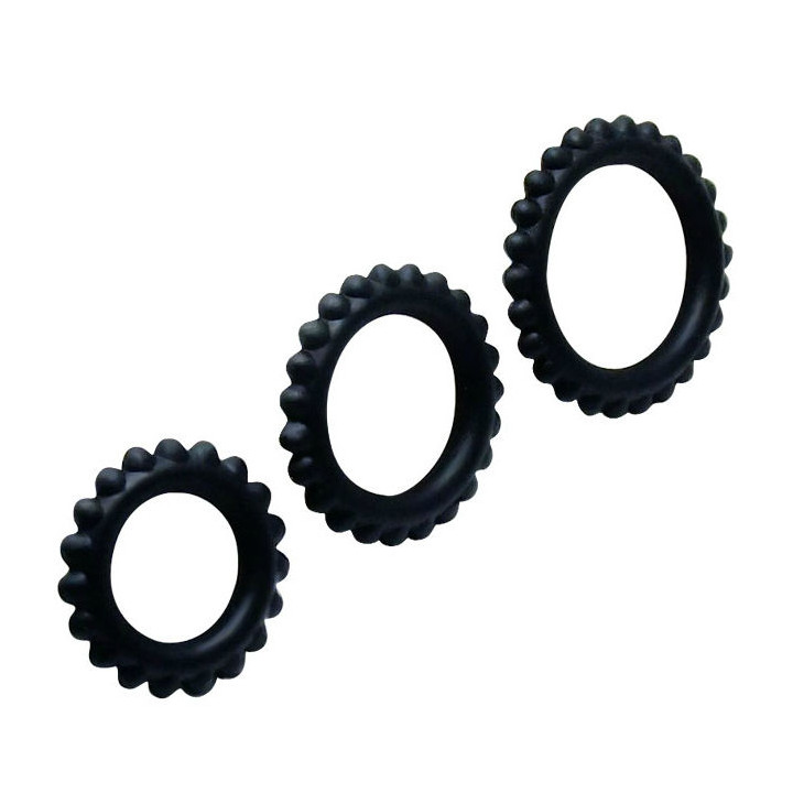BAILE - TITAN SET 3 PCS PENE ANILLO NEGRO 2.8 + 2.4 + 1.9 CM | VibraZon