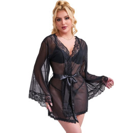SUBBLIME - BATA TELA TRANSPARENTE DETALLE ENCAJE NEGRO L/XL | VibraZon