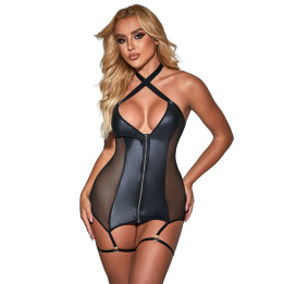 SUBBLIME - 954451 VESTIDO SEXY DE REJILLA CUERO NEGRO L/XL | VibraZon