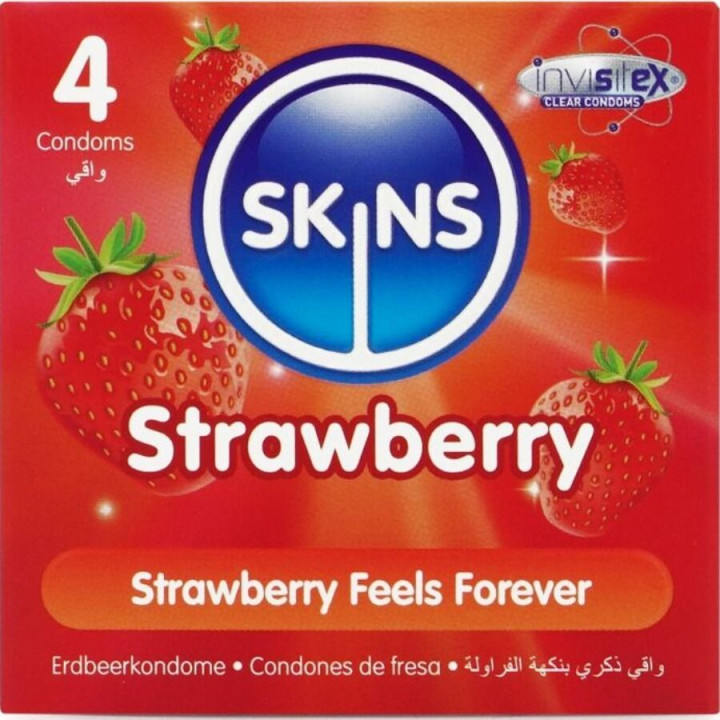SKINS - PRESERVATIVOS PREMIUM SABOR FRESA PACK 4 | VibraZon