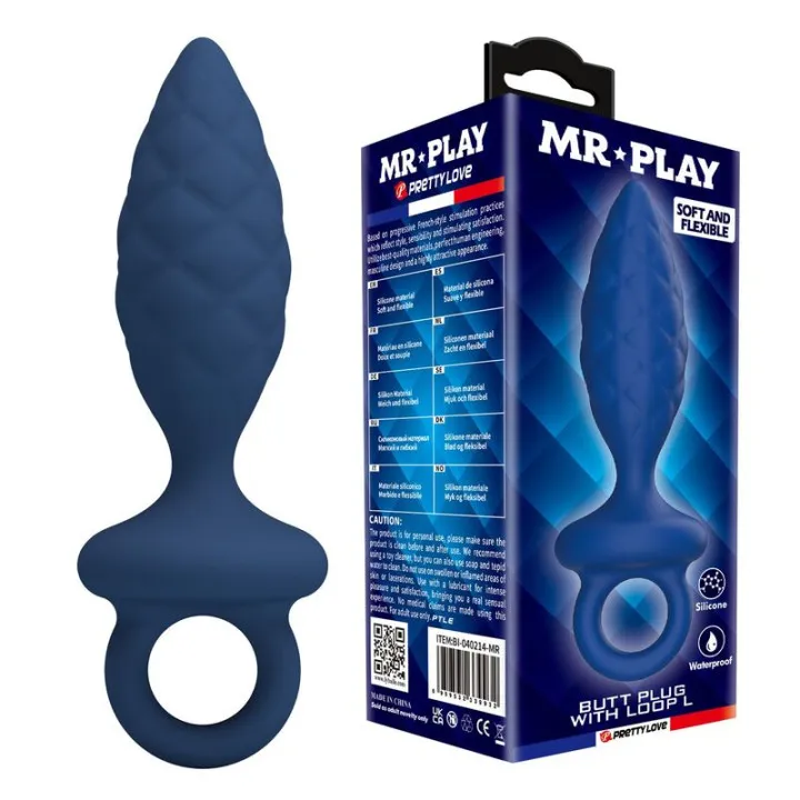 MR PLAY - PLUG ANAL TEXTURIZADO CON ANILLA AZUL L | VibraZon