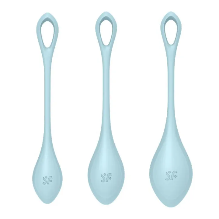Satisfyer Yoni Power 2 azul claro: set de 3 bolas pélvicas