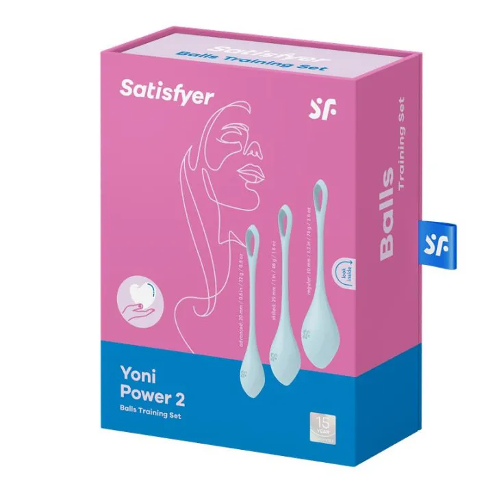 Satisfyer Yoni Power 2 azul claro: set de 3 bolas pélvicas