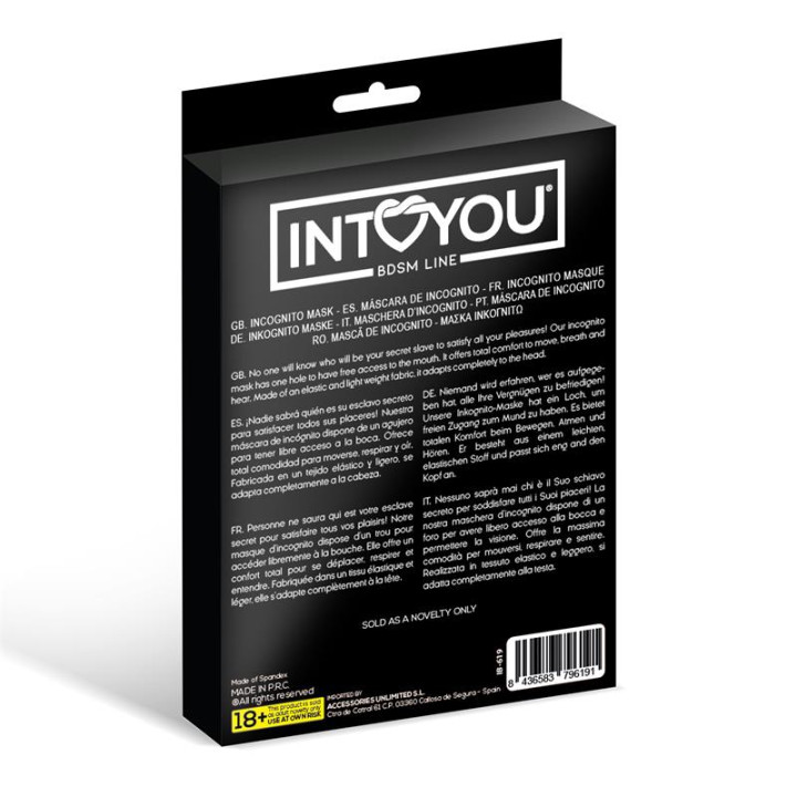 Lilith Máscara de Incógnito con Abertura en la Boca Color Negro de Intoyou Bdsm Line | VibraZon