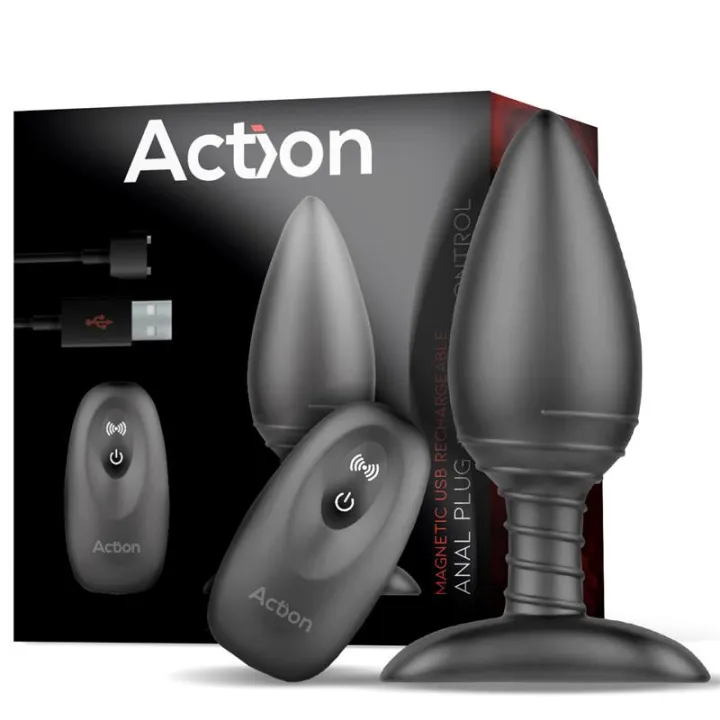 Asher Plug Anal con Control Remoto USB Magnético Negro de Action
