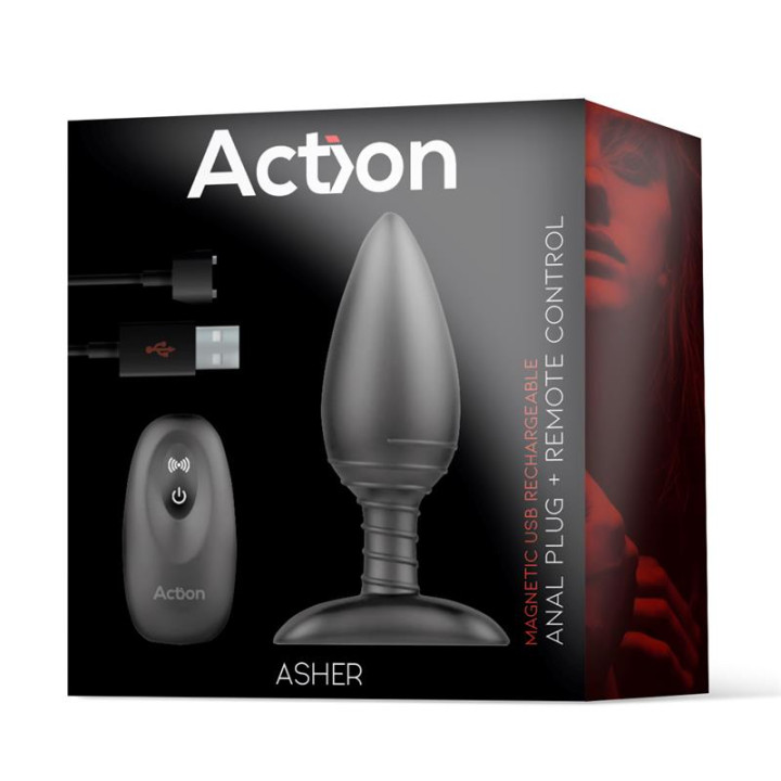 Asher Plug Anal con Control Remoto USB Magnético Negro de Action | VibraZon