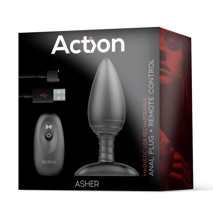 Asher Plug Anal con Control Remoto USB Magnético Negro de Action