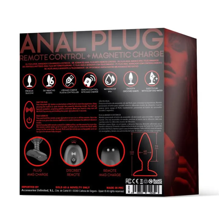 Asher Plug Anal con Control Remoto USB Magnético Negro de Action
