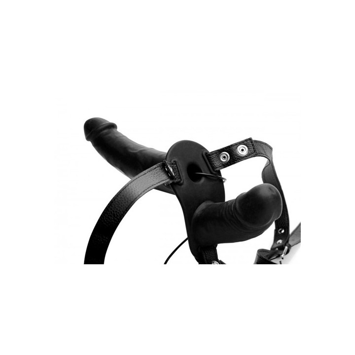 Power Pegger Vibradopr Doble con Arnés Negro de Strap U | VibraZon