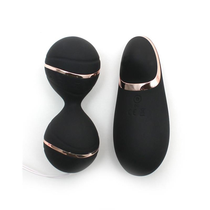 Bolas Kegel con Control Remoto y Estimulador Ibiza Negro de Rimba Toys | VibraZon