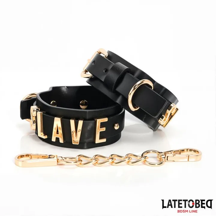 Esposas ESLAVE con Cadena Dorada de Latetobed Bdsm Line