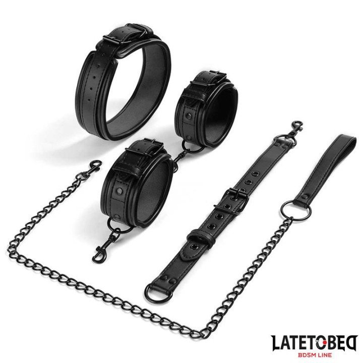 Restricciones con Collar con Correa y Esposas de Latetobed Bdsm Line | VibraZon