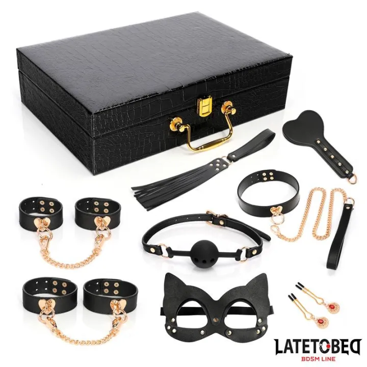 Kit Bondage de 8 Pz Cuero con Maletín de Almacenaje de Latetobed Bdsm Line