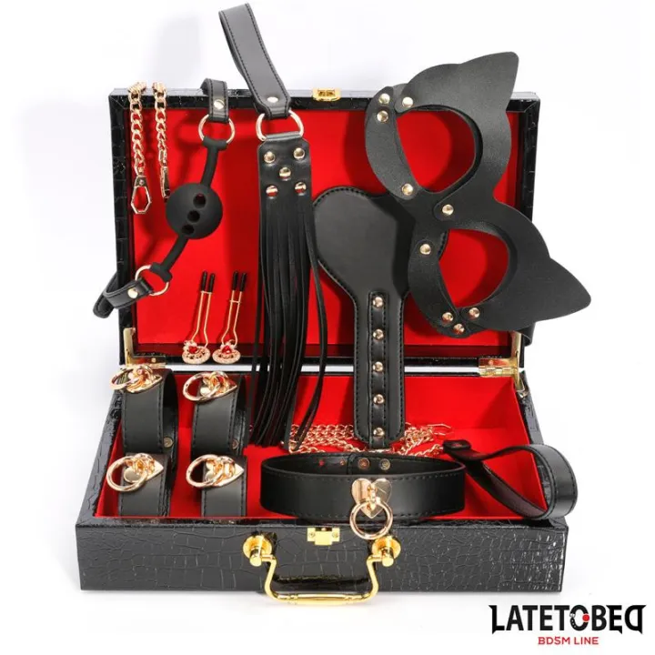 Kit Bondage de 8 Pz Cuero con Maletín de Almacenaje de Latetobed Bdsm Line
