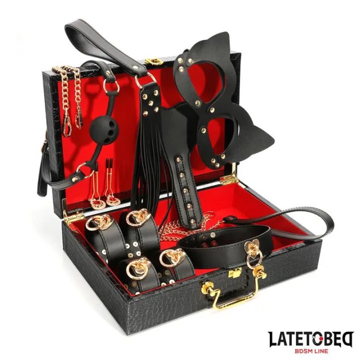 Kit Bondage de 8 Pz Cuero con Maletín de Almacenaje de Latetobed Bdsm Line