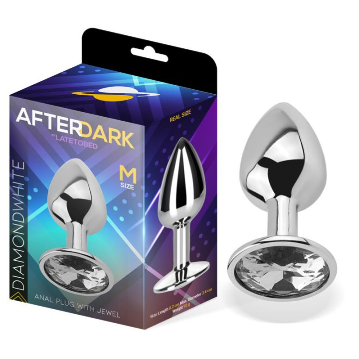 Plug Anal con Jota Color Blanco Diamante Talla M Aluminio de Afterdark | VibraZon