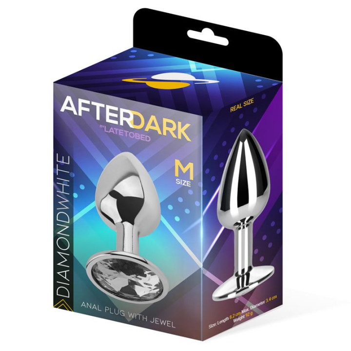 Plug Anal con Jota Color Blanco Diamante Talla M Aluminio de Afterdark | VibraZon