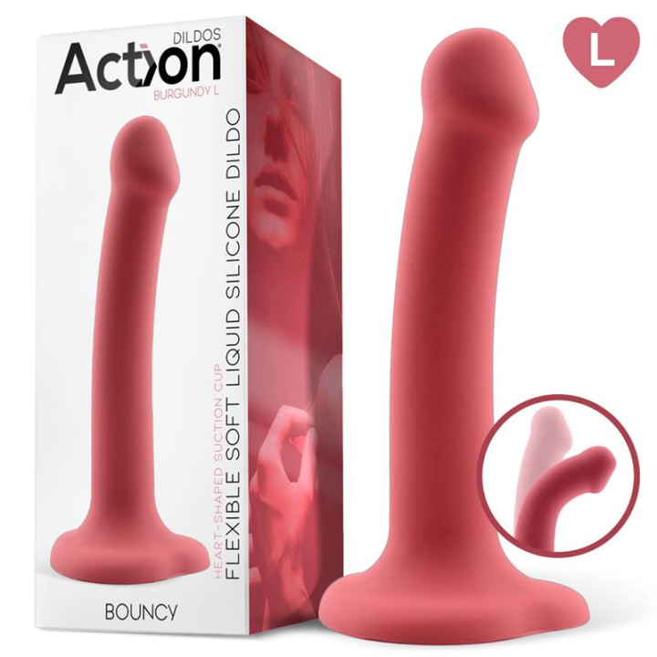 Bouncy Dildo Silicona Líquida Hiper Flexible 7.5 - 19 cm Talla L Burgundy de Action | VibraZon