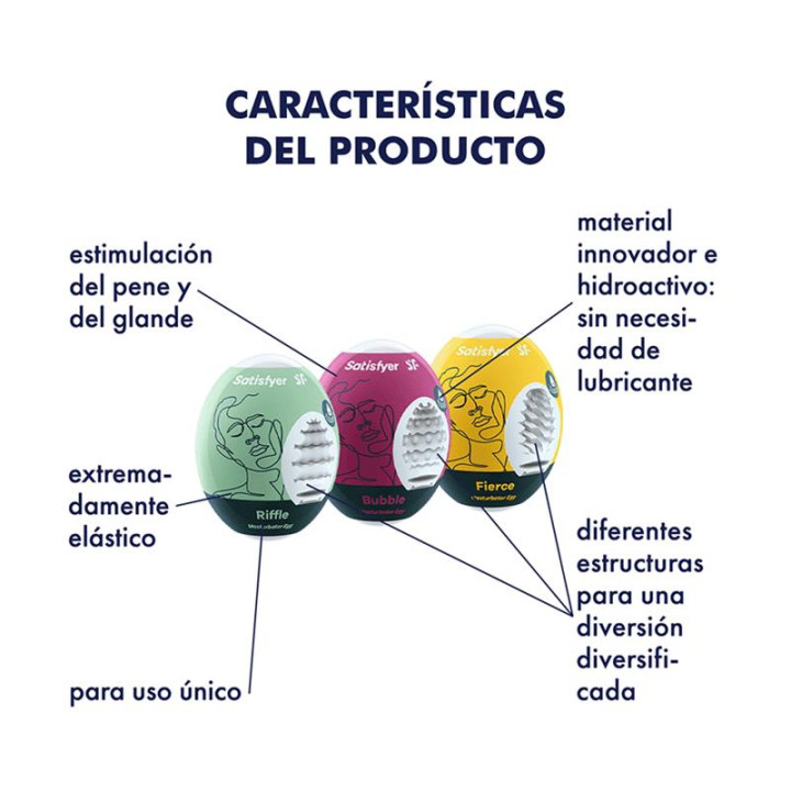 Set 3 Huevos Masturbador Riffle, Bubble y Fierce de Satisfyer | VibraZon