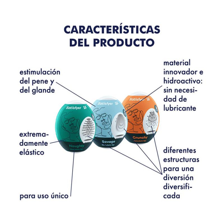 Set 3 Huevos Masturbadores Naughty, Savage y Crunch de Satisfyer | VibraZon