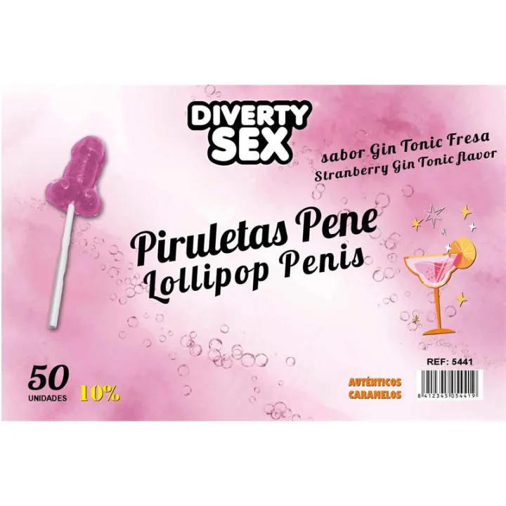 50 Piruletas Forma de Pene Gin Tonic 10% Alcohol de Diverty Sex