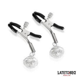 Pinzas para Pezones con Cascabel Plateado y Negro de Latetobed Bdsm Line | VibraZon