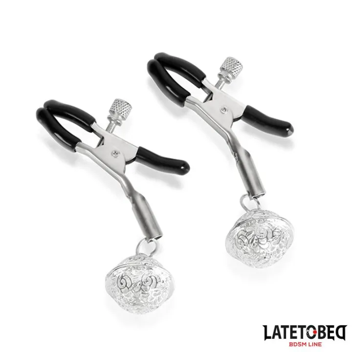 Pinzas para Pezones con Cascabel Plateado y Negro de Latetobed Bdsm Line