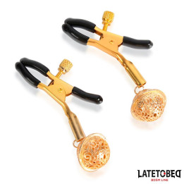 Pinzas para Pezones con Cascabel Dorado y Negro de Latetobed Bdsm Line | VibraZon