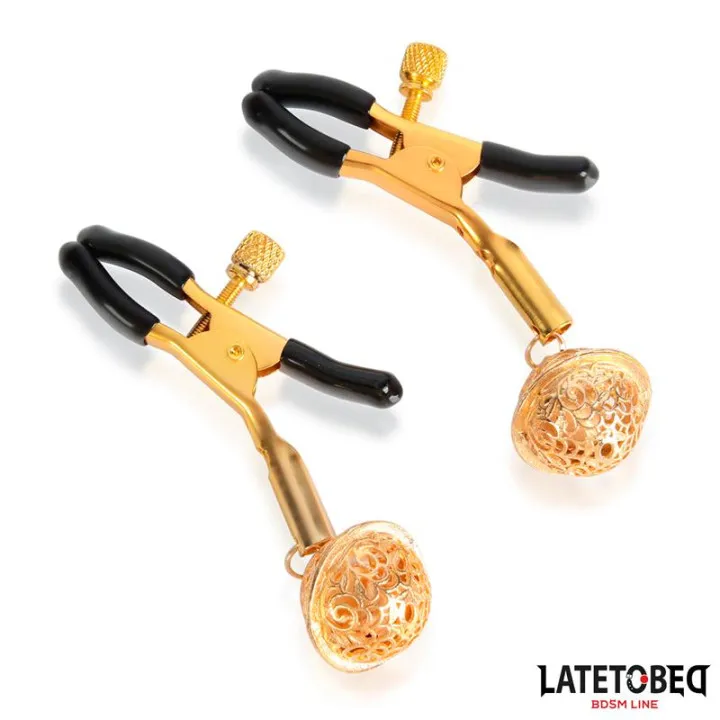 Pinzas para Pezones con Cascabel Dorado y Negro de Latetobed Bdsm Line