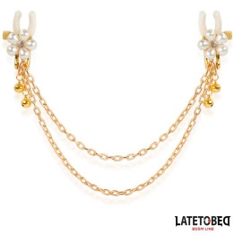Pinzas para Pezones con Cadena y Flor de Perlas de Latetobed Bdsm Line | VibraZon
