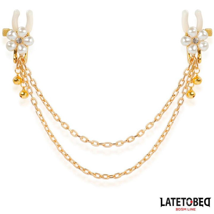 Pinzas para Pezones con Cadena y Flor de Perlas de Latetobed Bdsm Line | VibraZon