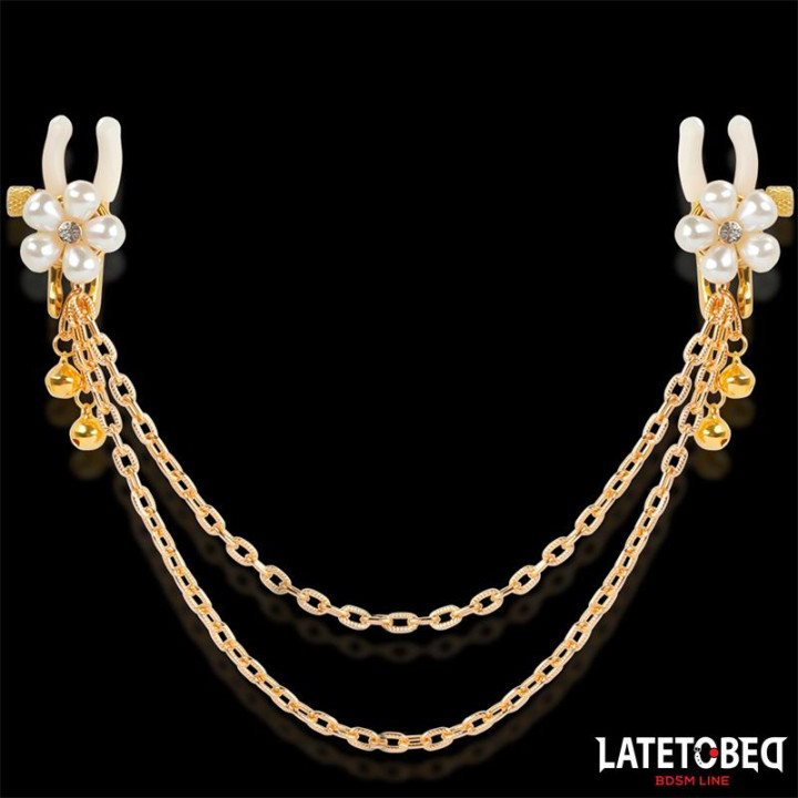 Pinzas para Pezones con Cadena y Flor de Perlas de Latetobed Bdsm Line | VibraZon
