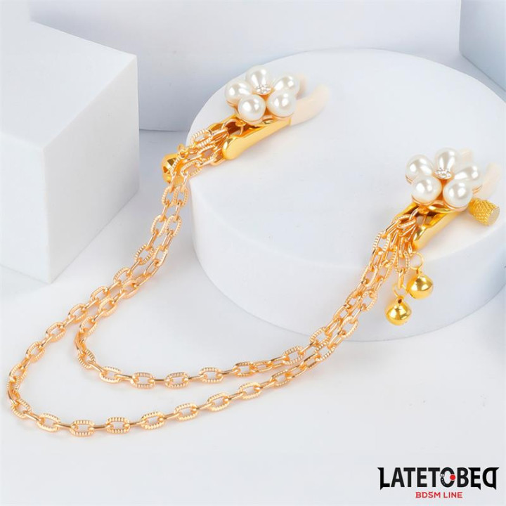 Pinzas para Pezones con Cadena y Flor de Perlas de Latetobed Bdsm Line | VibraZon