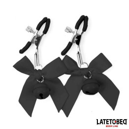 Pinzas para Pezones con Cascabel y Lazos Negros de Latetobed Bdsm Line | VibraZon
