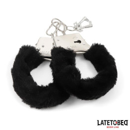 Esposas de Metal Furry con Pelo Negro de Latetobed Bdsm Line | VibraZon