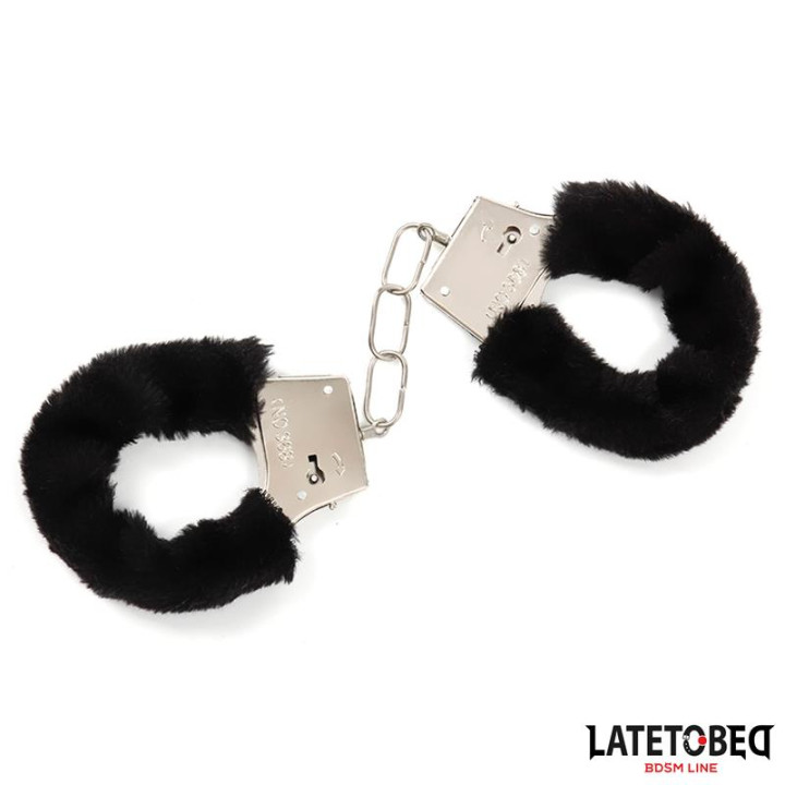 Esposas de Metal Furry con Pelo Negro de Latetobed Bdsm Line | VibraZon