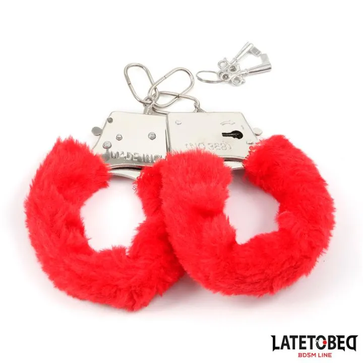 Esposas de Metal Furry con Pelo Rojo de Latetobed Bdsm Line