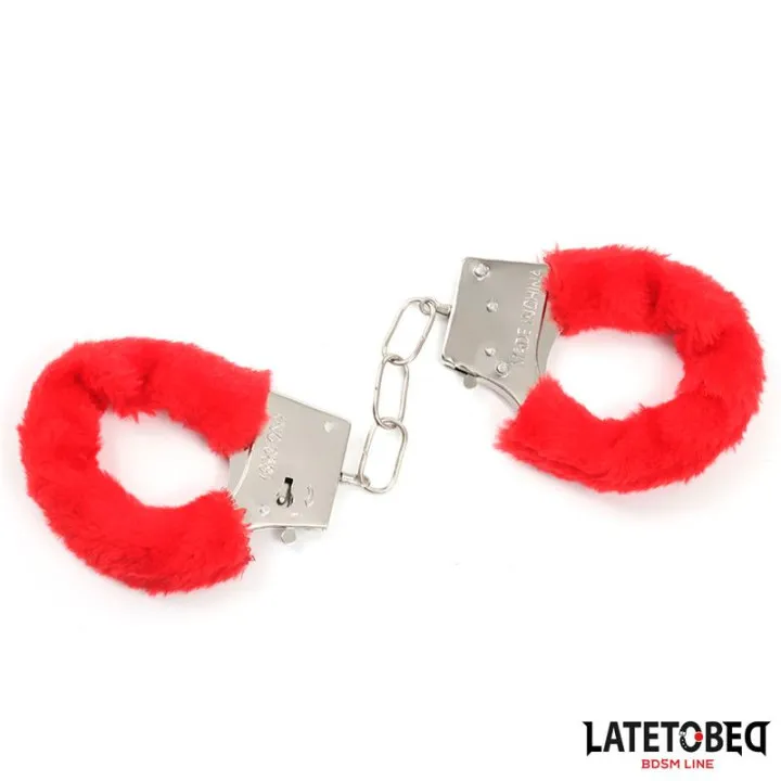 Esposas de Metal Furry con Pelo Rojo de Latetobed Bdsm Line