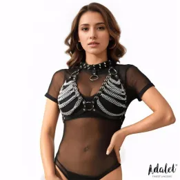 Zaira Sujetador Cuero Vegano con Cadenas Talla Única de Adalet Lingerie