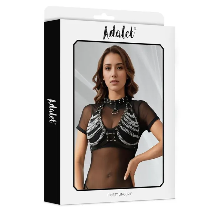Zaira Sujetador Cuero Vegano con Cadenas Talla Única de Adalet Lingerie