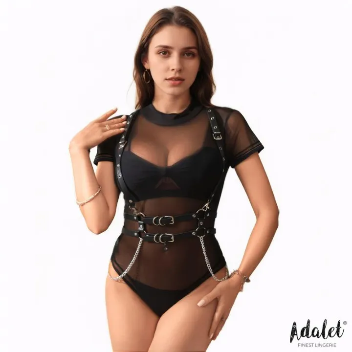 Brenda Arnés para Pecho Cuero Vegano con Cadenas Talla Única de Adalet Lingerie