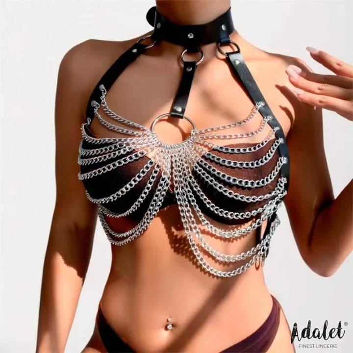 Samara Arnés de Pecho con Cadenas Cuero Vegano Tall Única de Adalet Lingerie
