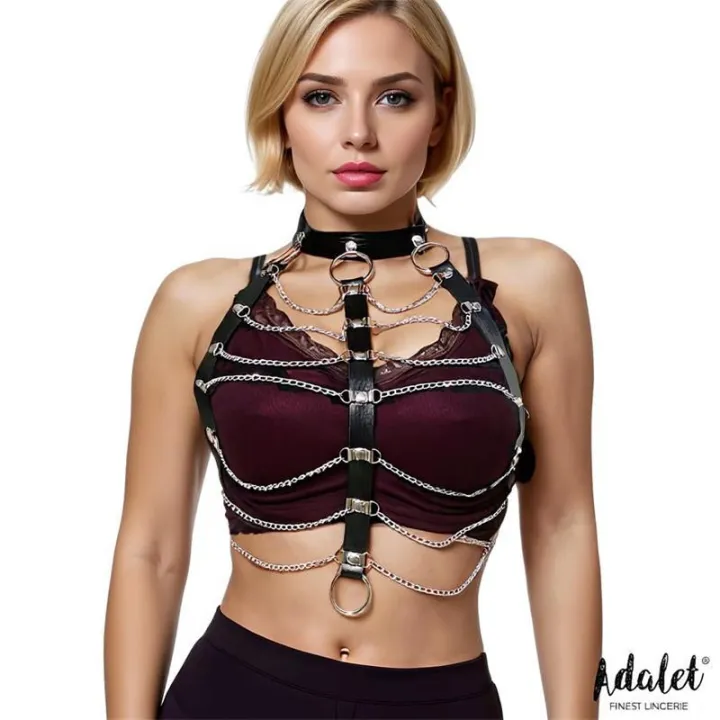Hilda Arnés de Pecho con Cadenas Cuero Vegano Talla Única de Adalet Lingerie