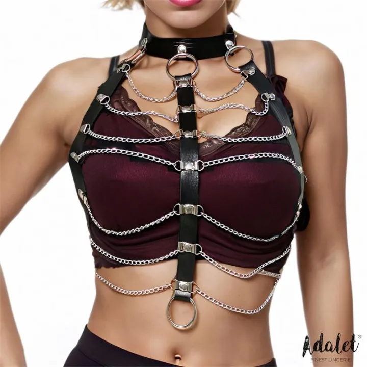 Hilda Arnés de Pecho con Cadenas Cuero Vegano Talla Única de Adalet Lingerie