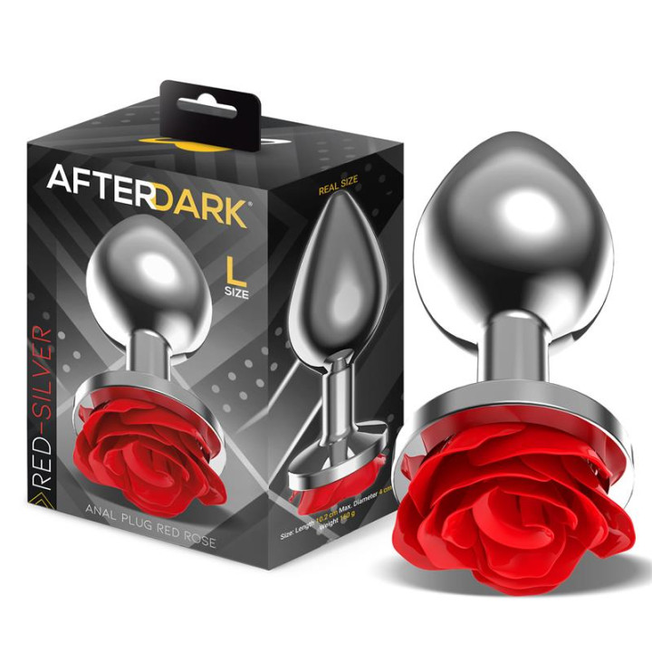 Plug Anal de Metal con Rosa Roja en la Base Talla L de Afterdark | VibraZon
