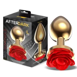 Plug Anal de Metal Dorado con Rosa Roja en la Base Talla L de Afterdark