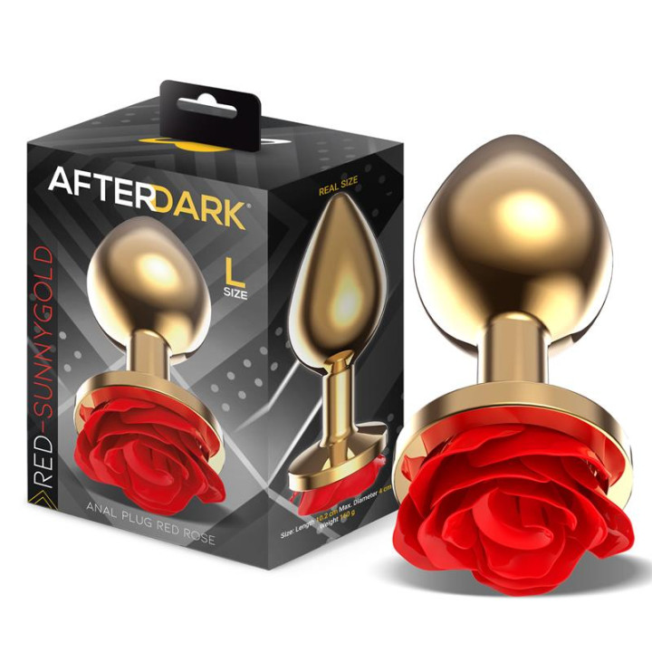 Plug Anal de Metal Dorado con Rosa Roja en la Base Talla L de Afterdark | VibraZon